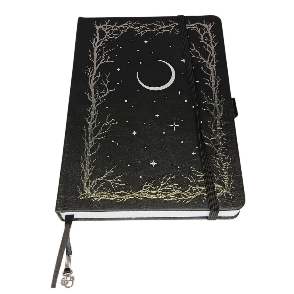 Archer & Olive Haunted Hollow Journal Black W/ Silver Moon & Stars Dot Grid New